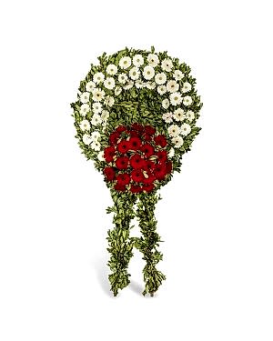 Beyaz Kırmızı Gerberalarla Cenaze Çelengi