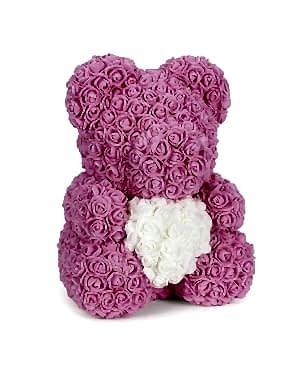 Teddy Bear Rose Beyaz Kalpli Solmayan Gül