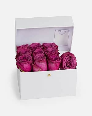 Dikdörtgen Beyaz Kutuda Fuşya Gül