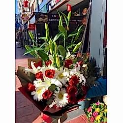 Kırmızı Gül Lilyum Buketi